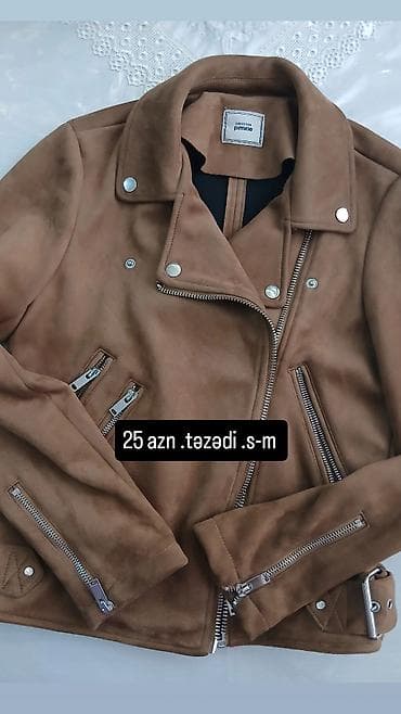 nike jaket: - Qadın üçün süet görünümlü motosiklet tipli jaket, qəhvəyi rəng — 1