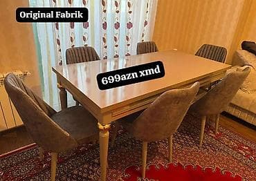 divan dəsti: Klassik üslubda dəst: 4 qapılı paltar şkafı və yemək masası + 6 ədəd — 1