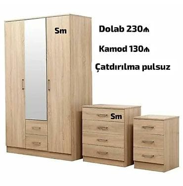 Yataq otağı üçün mebel dəsti: - 3 qapılı dolab: ortada güzgülü qapı