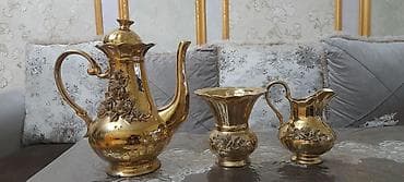 cay desgahi: Çay dəsti, rəng - Qızılı, Metal — 2