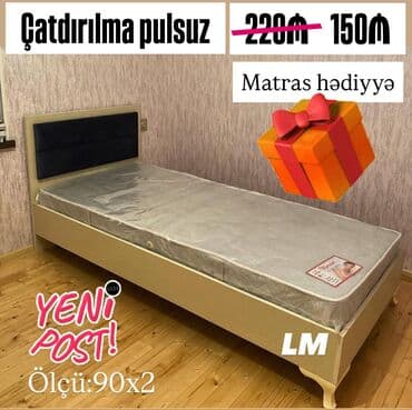 Tək çarpayı + matras hədiyyə - Sifarişlə və yeni - Ölçü: 90 x 200 sm -