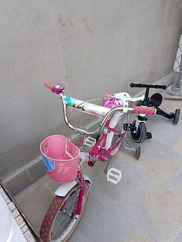 isma bike: Uşaq velosipedi – 16 düym - Rəng: çəhrayı/ağ, üzərində naxışlı — 2