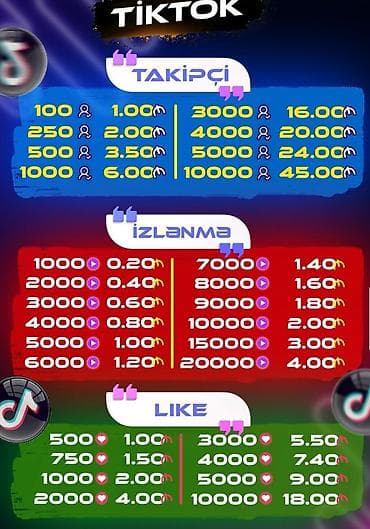 TikTok üçün sosial media xidmətləri Takipçi paketləri: - 100 nəfər —