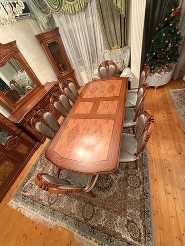 Taburetlər: Qonaq otağı üçün, İşlənmiş, Açılan, Dördbucaq masa, 8 stul — 5