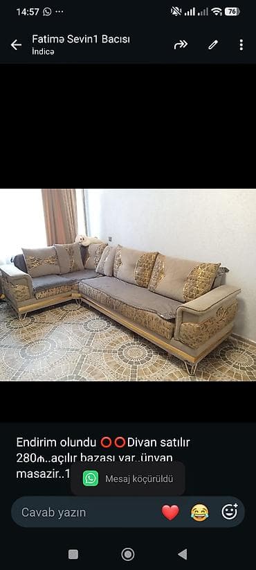 divan satisi: Endirim olundu ⭕⭕Divan satılır 280₼. açılır bazası var. ünvan — 1