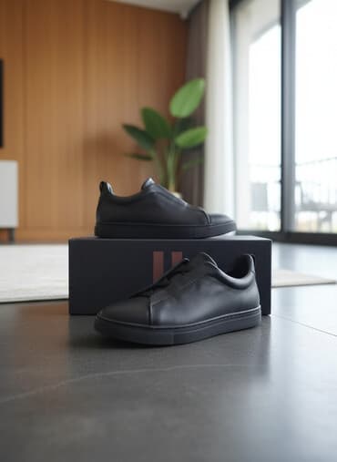 əl işi kişi ayaqqabısı: Ermenegildo Zegna kişi krossovkaları - Rəng: qara - Material: yumşaq — 1