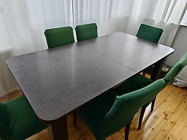 Qonaq otağı üçün, İşlənmiş, Açılan, Dördbucaq masa, 6 stul — 1