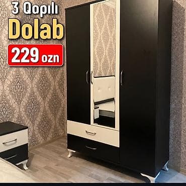 xalis bal: 3 qapılı paltar dolabı - Rəng: qara-ağ kombinasiyası - Orta qapı — 1