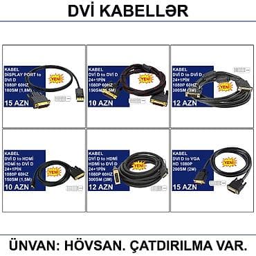 yeni modem: HDMİ DVİ VGA Display Port Type-C USB Kabellər 📍Ünvan: Bakı şəh — 8