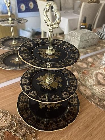 şirniyat qabı: Tort və şiriniyyat qabı, rəng - Qara, Farfor — 2