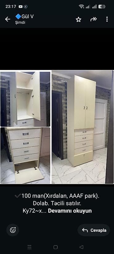 ✔️100 man(Xırdalan, AAAF park).
Dolab. Təcili satılır.
Ky72~x
💠GÜL