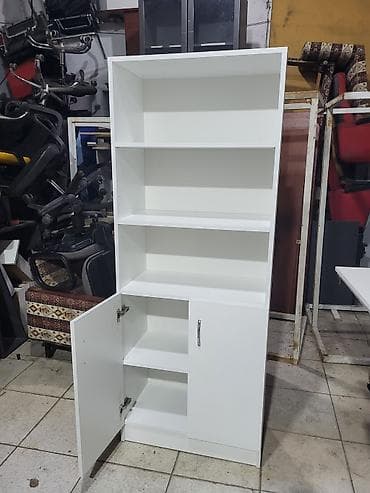 dekor ref: Ağ rəngli çoxfunksiyalı kitab və sənəd şkafı - Üst hissə: 3 açıq rəf — 5