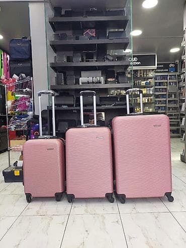 matlar: 3-lü səyahət çamadan dəsti – çəhrayı - Korpus: yüngül və möhkəm — 1