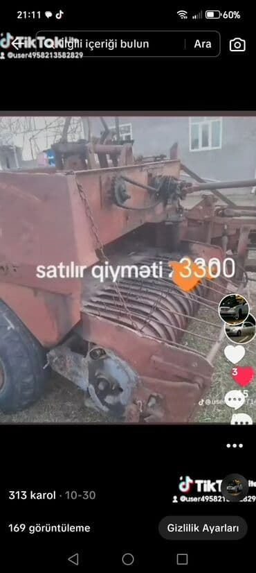 Məhsul: Ot pres maşını (balya presi), traktor qoşqulu Təsvir: -