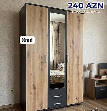 kitab ref: Üç qapılı paltar şkafı – güzgülü model - Ölçülər: Dərinlik 47 sm — 1