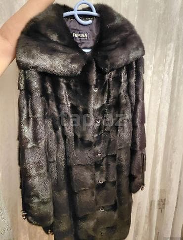 Qadın geyimləri: “FEMINA” brendinin qara rəngli xəz kürkü. - Material: təbii xəz — 1