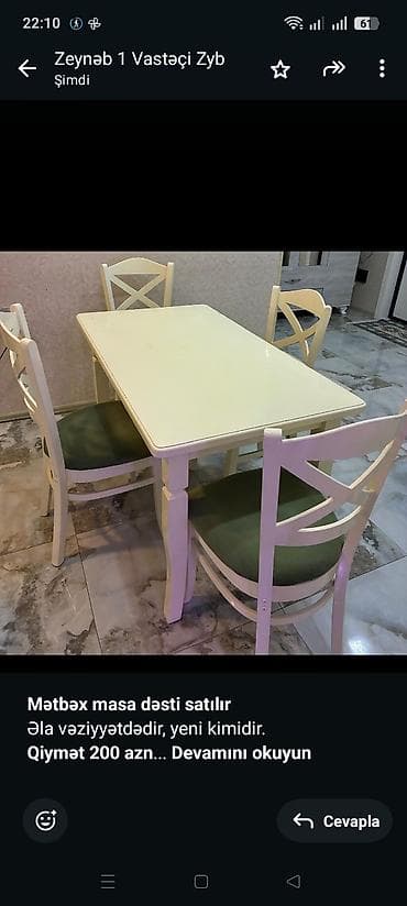 metal stul: *Mətbəx masa dəsti satılır* Əla vəziyyətdədir, yeni kimidir. *Qiymət — 1