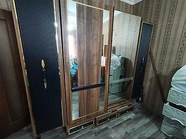 metbex şkaf: 3 qapılı, Güzgülü, Qəhvəyi, Digər material, Açılan, Düz dolab — 1