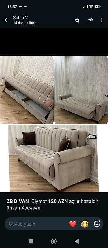 077 613 12 74 .ZB divan - Açılır mexanizmli, rahat yataq formasına