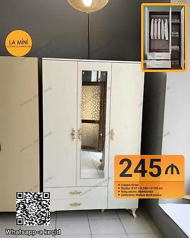 islenmis skaf: 3 qapılı paltar dolabı - Ölçülər: D 47 x H 200 x U 120 sm - Rəng — 1