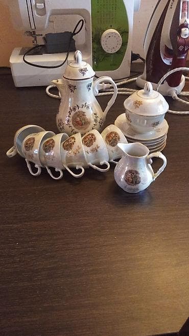 cay: Çay dəsti, rəng - Qızılı, Farfor — 1