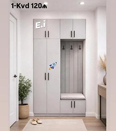 Dəhliz üçün funksional dolab-komplekt - Minimalist dizaynlı, açıq boz