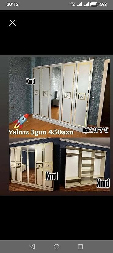 Yeni, 6 qapı, Güzgülü, Ağ, Kupe, Düz dolab