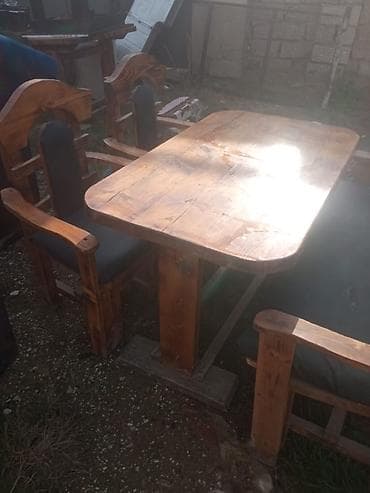 ikinci əl stolar: Dördbucaq masa, 4 stul, Açılmayan, Stullar ilə, Taxta — 1
