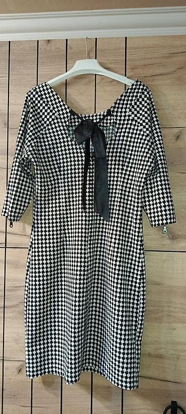 dress: Qara-ağ “houndstooth” (itburnu) naxışlı qadın donu ölcu-42 - Model — 1