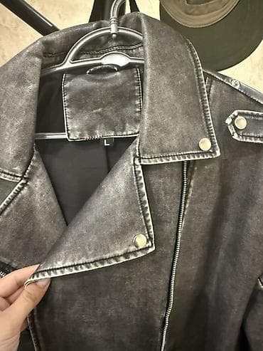 class moto: Uniseks biker tərzində dəri görünümlü qara-boz gödəkçə. - Ölçü: L — 1