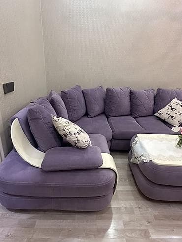 Bənövşəyi rəngli L formalı künc divan dəsti + jurnalni masa - Zərif — 3