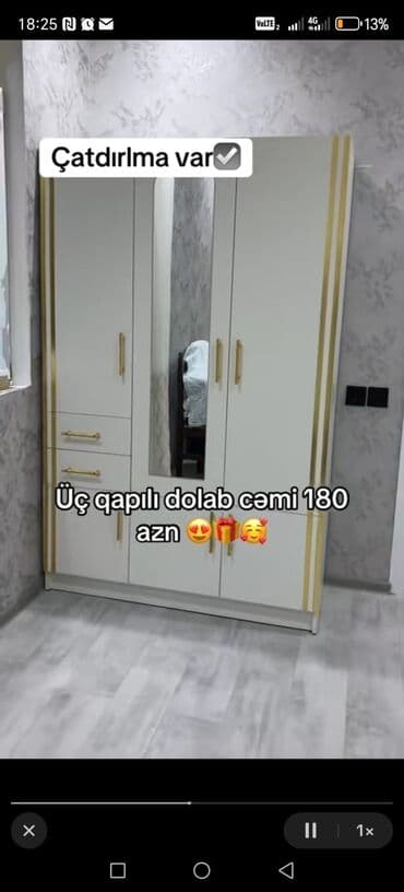 polkalı şkaf: Yeni, Açılan, 3 qapılı Düz dolab, Qarderob, paltar dolabı, Türkiyə — 6