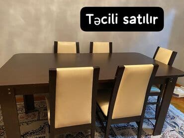 Qonaq otağı üçün, İşlənmiş, Açılan, Kvadrat masa, 6 stul