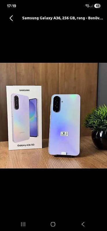 Samsung Galaxy A36, 256 GB, rəng - Bənövşəyi, Barmaq izi, Face ID, Sənədlərlə — 1