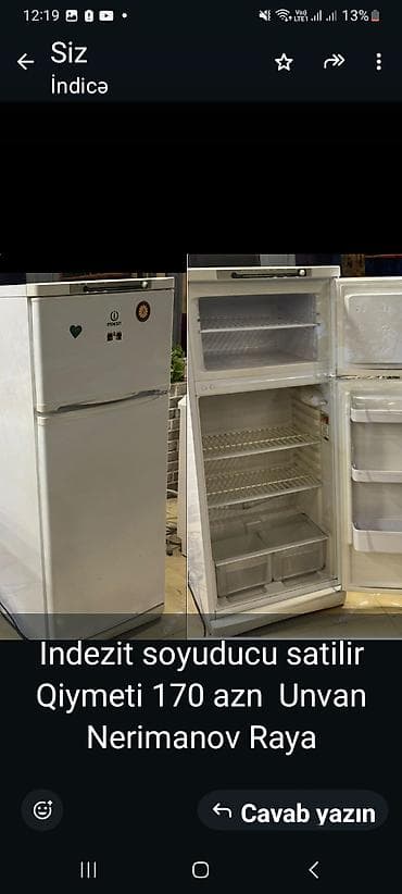 xaladenlik: 2 qapılı Indesit Soyuducu Satılır, rəng - Ağ — 1