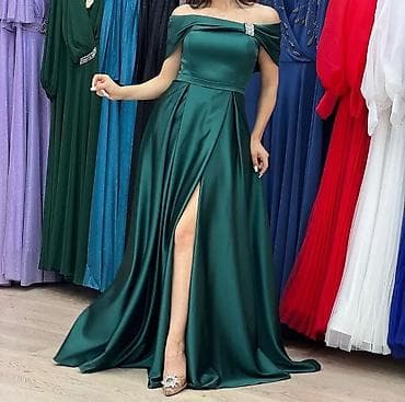 don: Zümrüd-yaşıl rəngdə gecə/ziyafət libası - Model: off-shoulder (açıq — 1