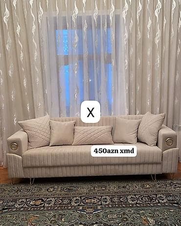 sultan divan: Bej rəngli, müasir dizaynlı divan - Yumşaq, məxməri toxumalı parça - — 1