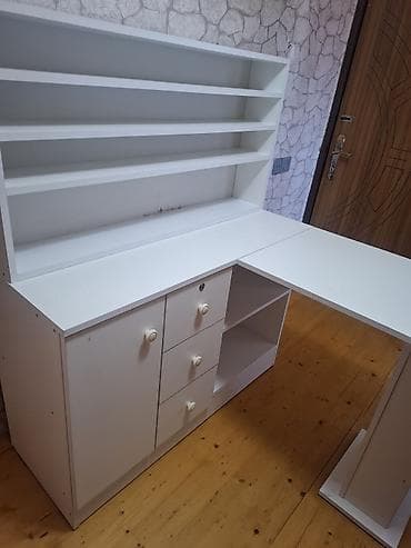 Ağ rəngli modul iş/recepsion masası - L formalı geniş iş səthi: əsas — 1