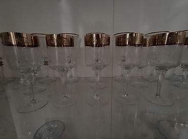 cen islenmis: 5 ədəd qədimi işləməli bakal dəsti,şəffaf və qızılı hissəsi — 1