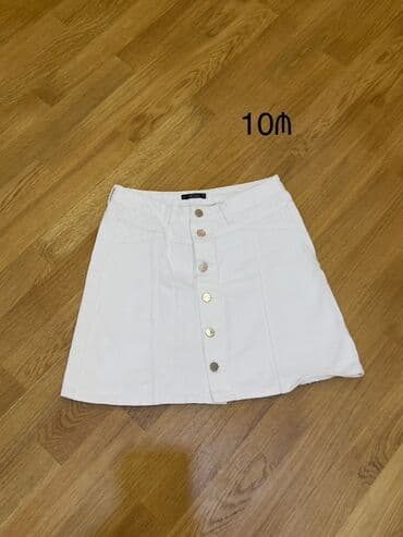 юбки солнце клеш: Мини Юбка, Джинс, M — 5