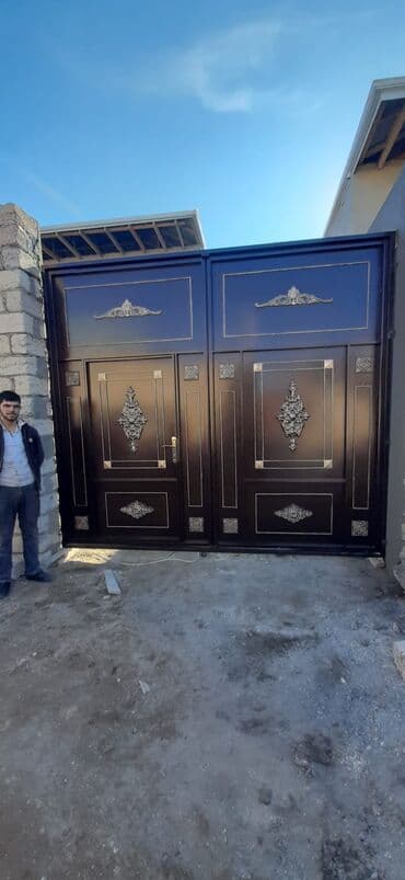 жер тошок: Железо Дворовые ворота, Распашные, 3 м, Механические, С дверью, цвет - Голубой, Нет кредита, Платная установка, Платная доставка — 71