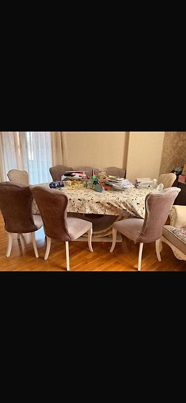 Yemək otağı dəsti - Masa: Oval formalı, ağ rəngli dekorativ — 1