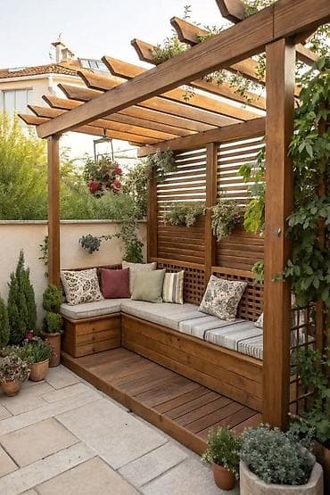 Taxta pergola və oturma guşəsi – bağ/teras üçün - Material
