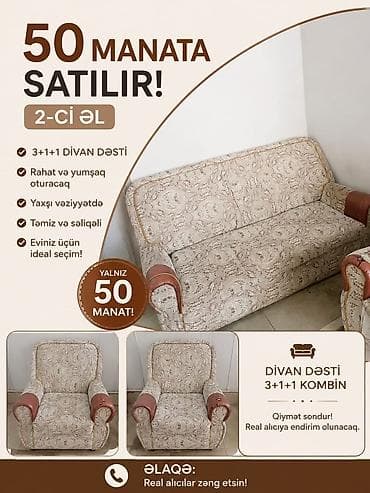 Divan dəsti – 3+1+1 kombinə - Rəng və naxış: bej fonlu, klassik lalafo.az -da Divan dəsti – 3+1+1 kombinə - Rəng və naxış: bej fonlu, klassik