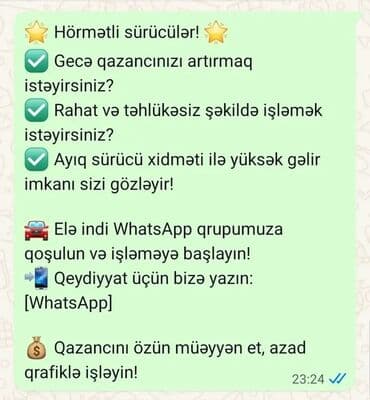 Taksi sürücüləri: Şəxsi sürücü tələb olunur, Dəyişən qrafik, İstənilən yaş, İşəmuzd ödəniş — 3