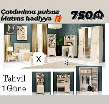 usag ucun: Uşaq/yeniyetmə otağı dəsti – klassik krem-ağ və qızılı detallar Dəst — 1