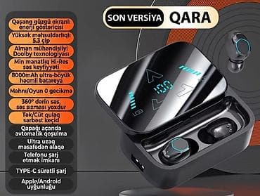 Qara rəngdə son versiya TWS qulaqlıqlar – güzgü effekti olan ekranlı