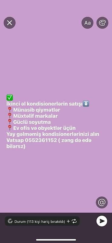 islenmis kondisioner satisi: Vasiteciyem, ikinci el kondisionerler var magaza deyil evde olan — 1