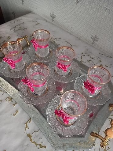 2 yas tort sekilleri: Çay dəsti, rəng - Çəhrayı, Şüşə, 6 nəfərlik — 2