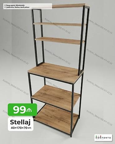 Stellaj – 40×170×70 sm - Material: metal karkas + ağac teksturalı — 1
